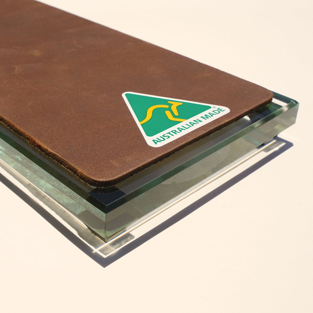 Premium Glass Single Sided Strop - Brown Cow Leather - Made in Australia